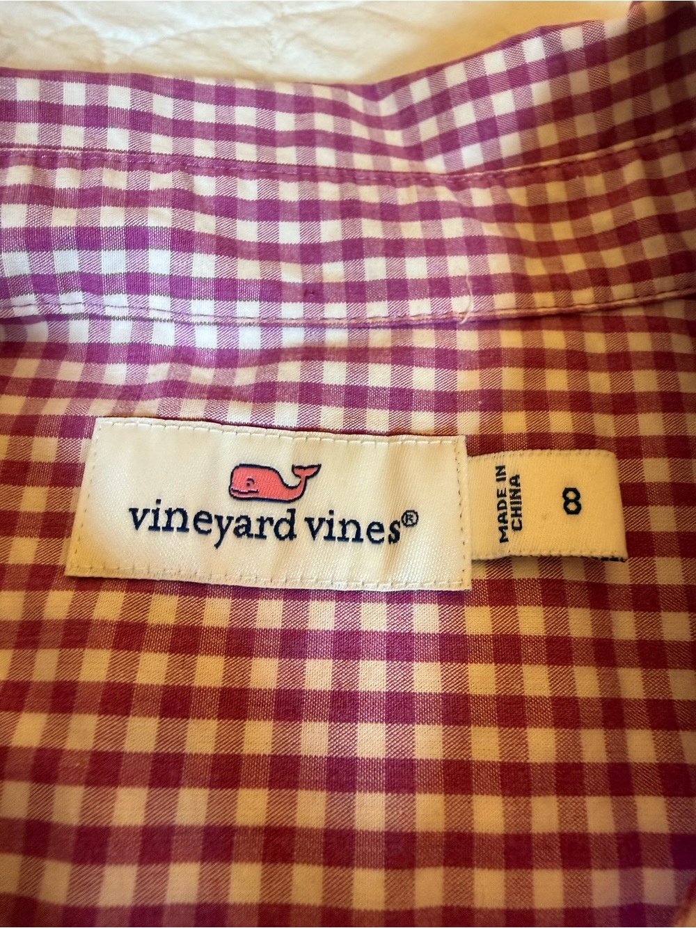 Vineyard Vines Women's Purple Gingham Plaid Popover Shirt, 100% Cotton. Size 8 - Picture 7 of 10